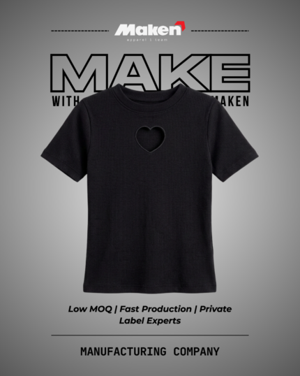 Maken Black Heart Cutout Ribbed Tee