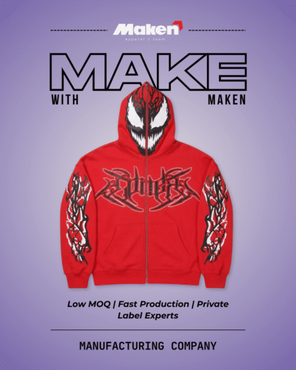 Maken Red Full-Zip Monster Graphic Hoodie