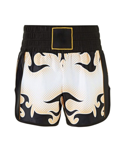 Custom Flame Graphic White & Gold Muay Thai / Kickboxing Shorts
