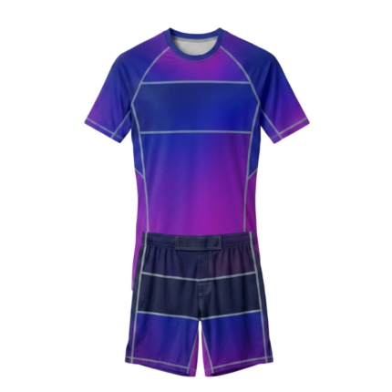 Custom Purple & Blue Gradient MMA Rash Guard & Fight Shorts Set