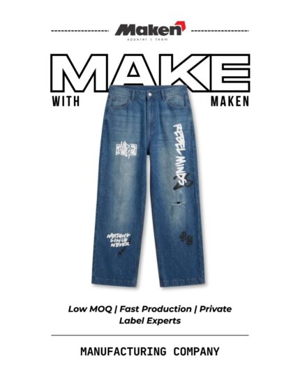 Maken Graffiti-Print Blue Denim Jeans