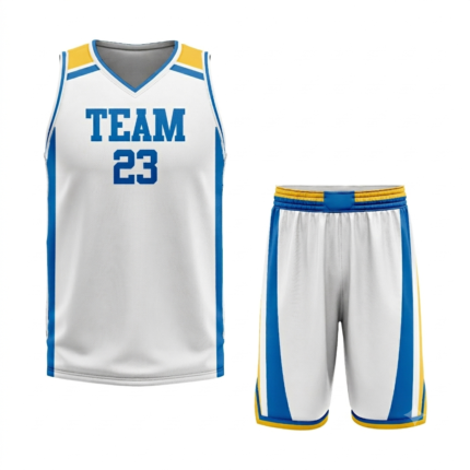 Custom White yellow- Blue Authentic Throwback Basketball Uniform