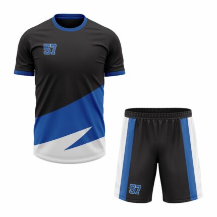 Custom Black Blue white Sublimation Soccer Uniform