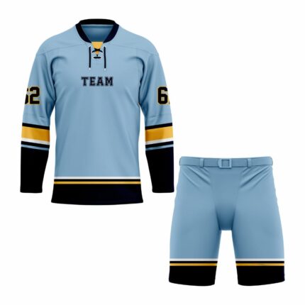 Custom Ice Hockey Uniform Set (Light Blue / Navy / Gold)