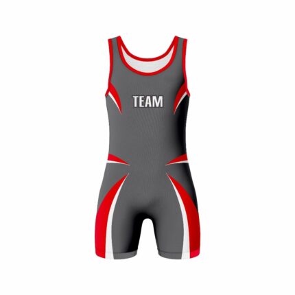 CUSTOM Black red gray WRESTLING SINGLET