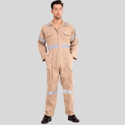 Custom High-Visibility Tan/Beige Reflective Workwear Coverall / Overall