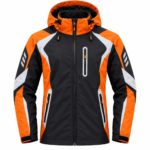 Men's Tri-Color Technical Waterproof Hooded Jacket (Vibrant Orange, Black & White)